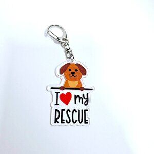 I Love My Rescue Dog Keychain, Cute Acrylic Pet Lover Gift for Dog Lovers Owners